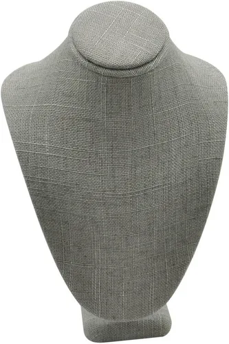 Vista 3 de Collar de joyería de lino gris/busto de exhibición de cadena ~ 7.5 pulgadas de alto