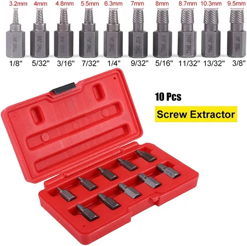 Vista 3 de Juego de extractor de tornillos, 10 piezas de 0.126-0.406 in, juego de extractor de tornillos y pernos multilínea de alta resistencia, con estuche