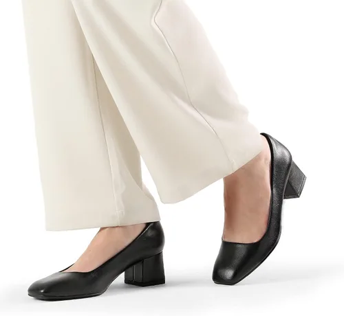 Vista 5 de DREAM PAIRS Tacones gruesos para mujer, tacón cuadrado cerrado, tacón bajo, zapatos de vestir, cómodos, para boda, fiesta, oficina, zapatos de tacón
