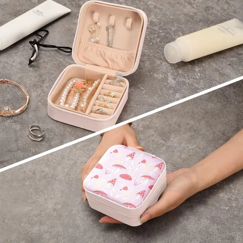Vista 8 de Joyero de viaje organizador para mujeres, niñas y hombres, pequeña caja de almacenamiento portátil para joyas, aretes, anillos, collares, hongos
