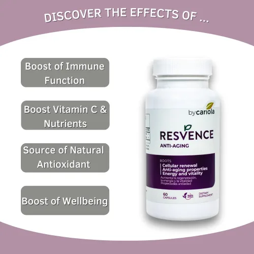 Vista 2 de Resvence Resveratrol Suplemento Cápsulas - Antioxidante - Impulsa el sistema inmunológico - Energía y vitalidad - Renovación celular - Apoya