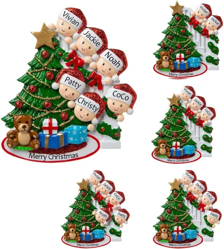 Vista 9 de Adornos de Navidad familiares personalizados con nombre para la familia de 2 banderines personalizados para árbol de Navidad, adorno de Navidad