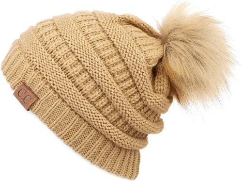Vista 104 de Gorro unisex liso con pompón y ribete (HAT-43) de C.C Hatsandscarf Exclusives Marfil