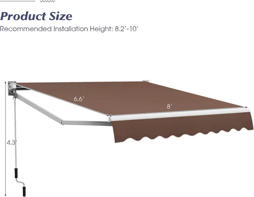 Vista 34 de Giantex Toldo retráctil para patio – Refugio solar de 8 x 6.6 pies con manivela manual fácil, estructura metálica de alta resistencia, toldo Beige