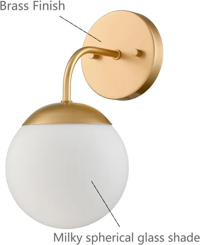 Vista 6 de [Usado] Juego de 2 apliques de pared dorados de estilo nórdico moderno con forma de globo lechoso para tocador de baño