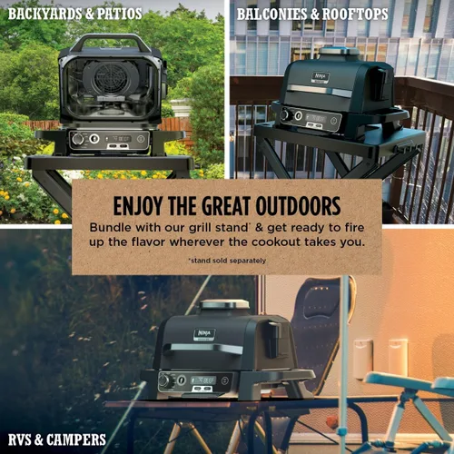 Vista 3 de Parrilla de exterior Ninja OG751 Woodfire Pro con termómetro incorporado, parrilla Master 7 en 1, ahumador de barbacoa y freidora de aire