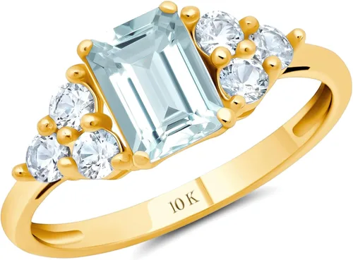 Vista 15 de MAX + STONE Anillos de piedras preciosas de oro de 10 quilates para mujer, anillo de aniversario con piedra natal de corte esmeralda, anillo