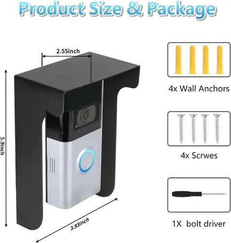 Vista 6 de Cubierta de metal para timbre de puerta compatible con timbre de batería con anillo, Plus, Pro (2026), parpadeo, Google Nest, Arlo/Eufy/AOSU, timbre