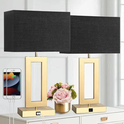 Vista 11 de gernehop - Juego de 2 lámparas de mesa plateadas con puertos USB duales, lámparas de noche con control táctil regulables de 3 vías, lámpara de mesa