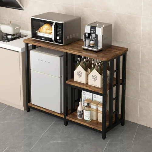 Vista 3 de Estante de cocina para panadería de 4 niveles, mini mesa de soporte para horno de microondas y nevera, mesa de café de 5 niveles, soporte