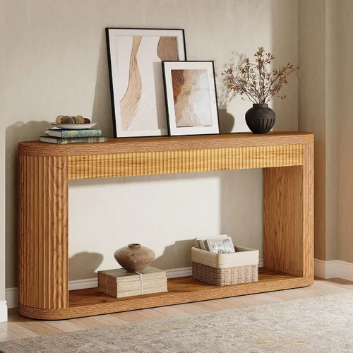Vista 3 de Tribesigns Mesa consola acanalada de 63 pulgadas para entrada, mesa de sofá de madera estrecha detrás del sofá para entrada, pasillo, vestíbulo