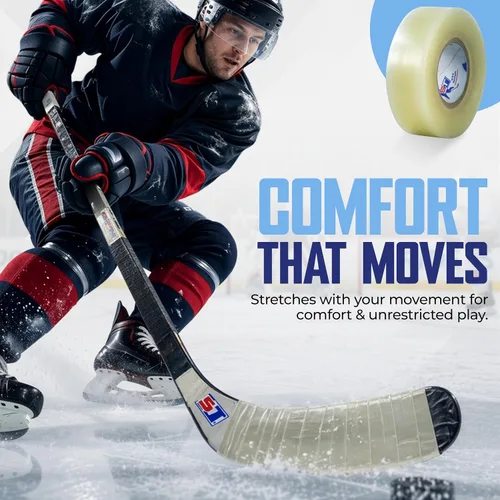 Vista 6 de ST SPORTS TAPE - Cinta de hockey transparente, paquete de 3 – Espinilleras de agarre fuerte y cinta para calcetines – Impermeable, fácil de rasgar