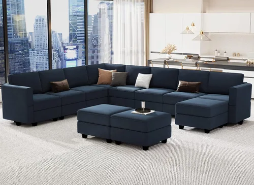 Vista 24 de Belffin Sofá modular modular con asiento de almacenamiento, sofá en forma de U de gran tamaño, sofá modular de terciopelo con terciopelo otomano