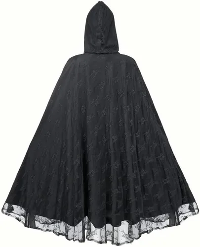 Vista 2 de Volrath Disfraz medieval de las mujeres negras de encaje retro gótico con capucha bata bruja vampiro capa traje