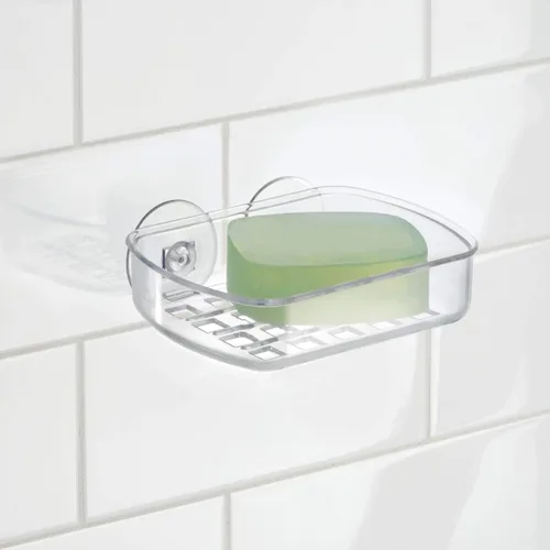 Vista 2 de iDesign - Jabonera de plástico sin BPA con ventosa, 5.25 x 4 x 2 pulgadas, transparente, 19600