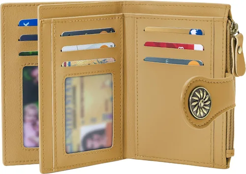 Vista 12 de Tipmile Billeteras pequeñas de cuero para mujer, con 2 ventanas de identificación, con bloqueo RFID, tarjetero con cremallera y bolsillo