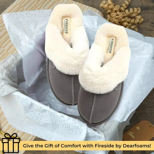 Vista 13 de Dearfoams Fireside Sydney Pantuflas anchas de piel de oveja para mujer, para interiores y exteriores