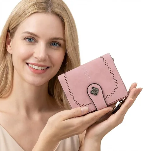 Vista 7 de defway Cartera pequeña para tarjetas para mujer, cartera para mujer con soporte para tarjetas de bloqueo RFID, bolso pequeño compacto para mujer, 16