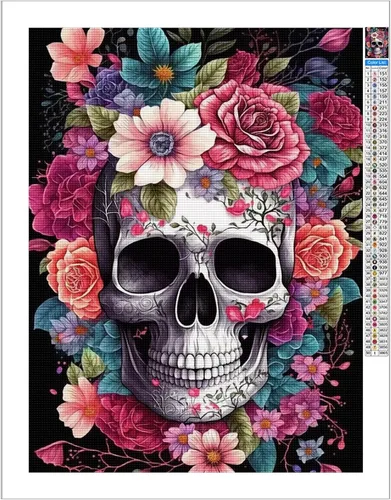 Vista 2 de Kit de pinturas de diamantes 5D por números, pintura de cráneo con arte de diamantes, lienzo de diamante completo para decoración de pared