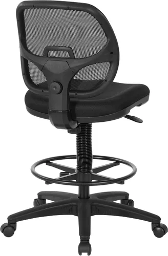 Vista 5 de Silla con respaldo de malla de lujo con pie ajustable, Acero inoxidable, Negro