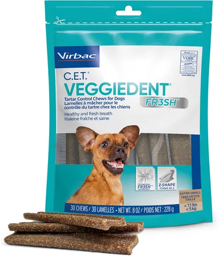 Vista 9 de Virbac C.E.T. VEGGIEDENT FR3SH - Masticables para control de sarro para perros, extra pequeños, 8 onzas, (paquete de 2)