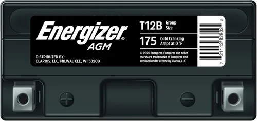 Vista 5 de Energizer T12B AGM Batería de motocicleta 12V, 175 Amperios de arranque en frío y 10 Ahr, reemplaza: YTZ12B, YT12B-BS y otras, Negra