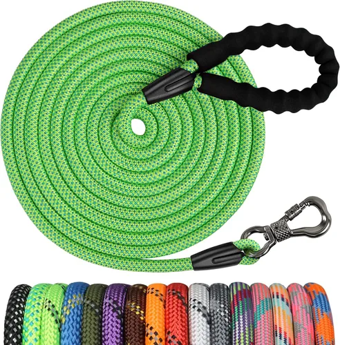 Vista 10 de NTR Correa de perro de 3 pies resistente, Correas de perro de cuerda verde con gancho giratorio y con candado y mango acolchado cómodo, Correa