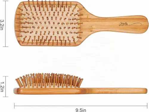 Vista 6 de Cepillo y peines de bambú para cabello largo, grueso, rizado, ondulado, seco o dañado, reduce la rotura, el encrespamiento y los enredos