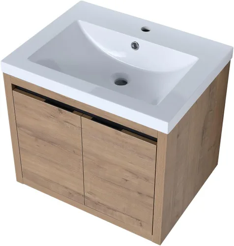 Vista 16 de Tocador de baño flotante de 12 pulgadas con fregadero, tocador de pared de 12 pulgadas, tocador de esquina, con 1 puerta y lavabo de cerámica