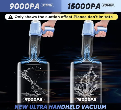 Vista 3 de Aspirador de mano inalámbrico portátil con 15000 PA, plumero de aire de 120 W, motor sin escobillas, mini aspiradora de automóvil para automóvil