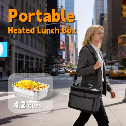 Vista 4 de Lonchera térmica – Fiambrera eléctrica para alimentos, calentador de alimentos portátil para el trabajo y los viajes, lonchera calentable caliente