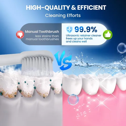 Vista 2 de Limpiador ultrasónico de retenedores, máquina limpiadora de retenedores de 45 kHz con temporizador digital de 4 modos, limpiador de dentaduras