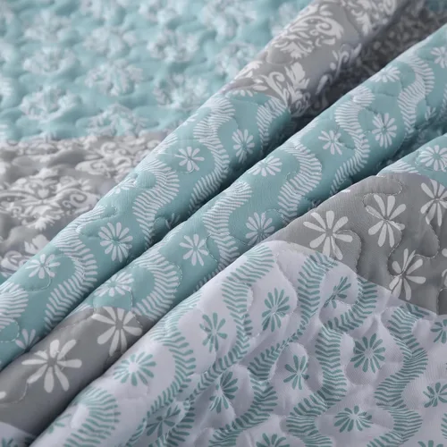 Vista 6 de Cottolester Juego de edredón Aqua tamaño Full, colcha a rayas estilo bohemio, juego de ropa de cama de microfibra ligera y suave de 3 piezas, 78"x90