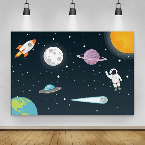 Vista 4 de Renaiss Fondo de espacio exterior de 5 x 3 pies, universo galaxia, cielo estrellado, astronauta, cohete, planeta, fiesta, fondo de fotografía