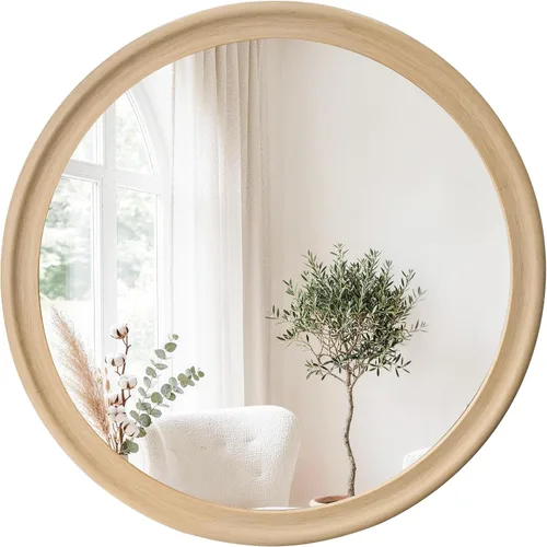 Vista 8 de Espejos redondos de 24 pulgadas, espejo rústico de pared de tocador de madera con marco de madera, espejo circular de madera para baño, dormitorio