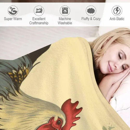 Vista 4 de Manta de gallos orgánica de forro polar de pollo de 30 x 40 pulgadas, manta de franela para sofá, cama para adultos, niños, adolescentes, regalo
