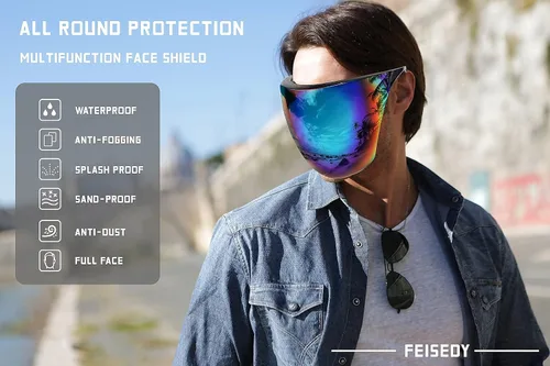 Vista 3 de FEISEDY Visera Facial de Cobertura Completa Gafas Protectoras Escudo Espejo Gafas de Sol Anti Niebla B2781