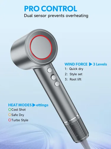 Vista 7 de Secador de pelo 2026, secador de pelo con difusor, tecnología iónica de alta velocidad de 200,000 RPM para mujeres y hombres, iones negativos