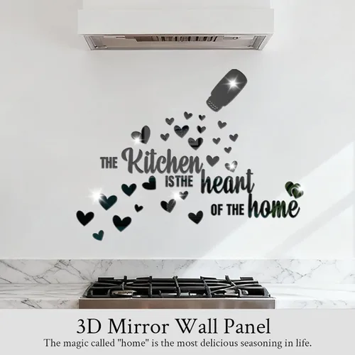 Vista 2 de The Kitchen is The Heart of The Home - Adhesivo de pared de espejo, calcomanía de pared de acrílico para cocina, citas inspiradoras, decoración