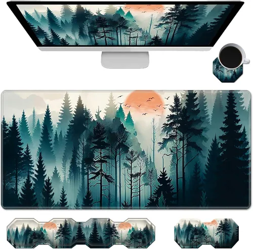 Vista 12 de Juego de reposamuñecas para teclado y mouse ergonómico para juegos (con bonitos posavasos) con espuma viscoelástica y base antideslizante, fácil