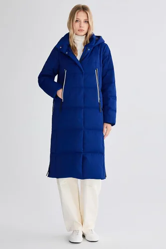 Vista 8 de Orolay Chaqueta de Plumón Larga Engrosada para Mujer, Abrigo de Plumón de Invierno, Chaqueta Acolchada con Capucha y Cremallera Lateral Índigo