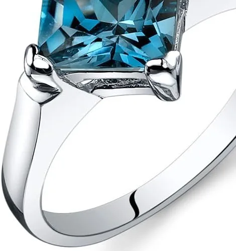Vista 5 de Peora Anillo de compromiso de topacio azul Londres para mujer, plata de ley 925, piedra preciosa natural, corte princesa de 2 quilates de 0.276in