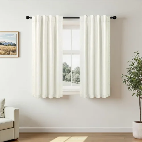 Vista 69 de Pitalk Cortinas cortas 100% opacas de lino para cafetería, 40 pulgadas de largo, 2 paneles, cortinas de puerta francesa para ventana, cortina