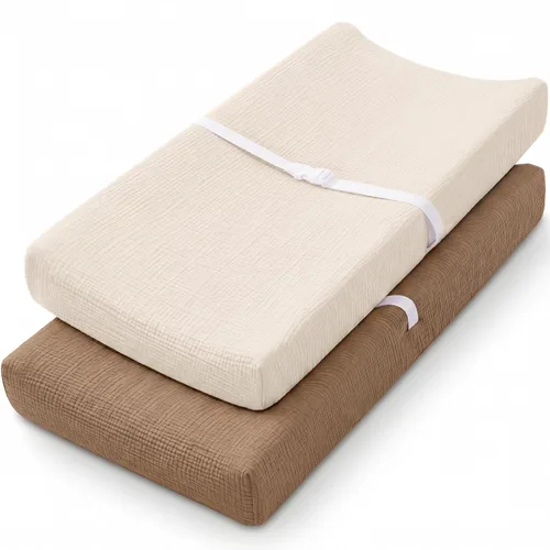 Vista 11 de Pro Goleem Funda de muselina para cambiador de pañales para niños y niñas, suave y transpirable, de algodón, para cambiador, color neutro, 1 paquete