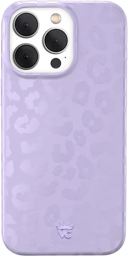 Vista 180 de VELVET CAVIAR Funda compatible con MagSafe para iPhone 15, probada en caídas de 10 pies, estampado de leopardo y amatista morada