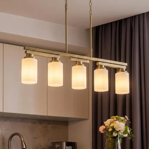 Vista 23 de 4 lámparas de isla de cocina y accesorios de iluminación de comedor de granja sobre mesa, colgante rústico ajustable para techo - Diseño giratorio