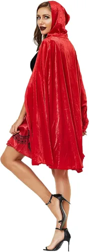 Vista 5 de HGps8w Disfraz de capucha roja para mujer, disfraz de Halloween gótico, anime, cosplay, capa de cuentos, vestido de princesa, 01 Negro