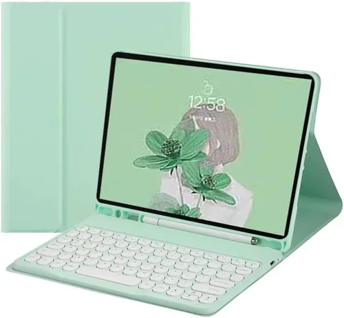 Vista 21 de Funda para teclado Galaxy Tab S6 Lite 2024/2022/2020 con soporte para bolígrafo S, funda magnética desmontable para teclado con teclas redondas