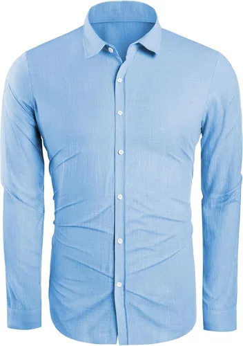 Vista 3 de Camisas con botones para hombre manga larga lino playa casual algodón para verano ligeras