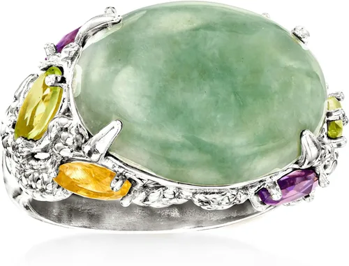 Vista 4 de Ross-Simons Anillo de piedras preciosas múltiples de jade y .90 qt. t. w en plata de ley